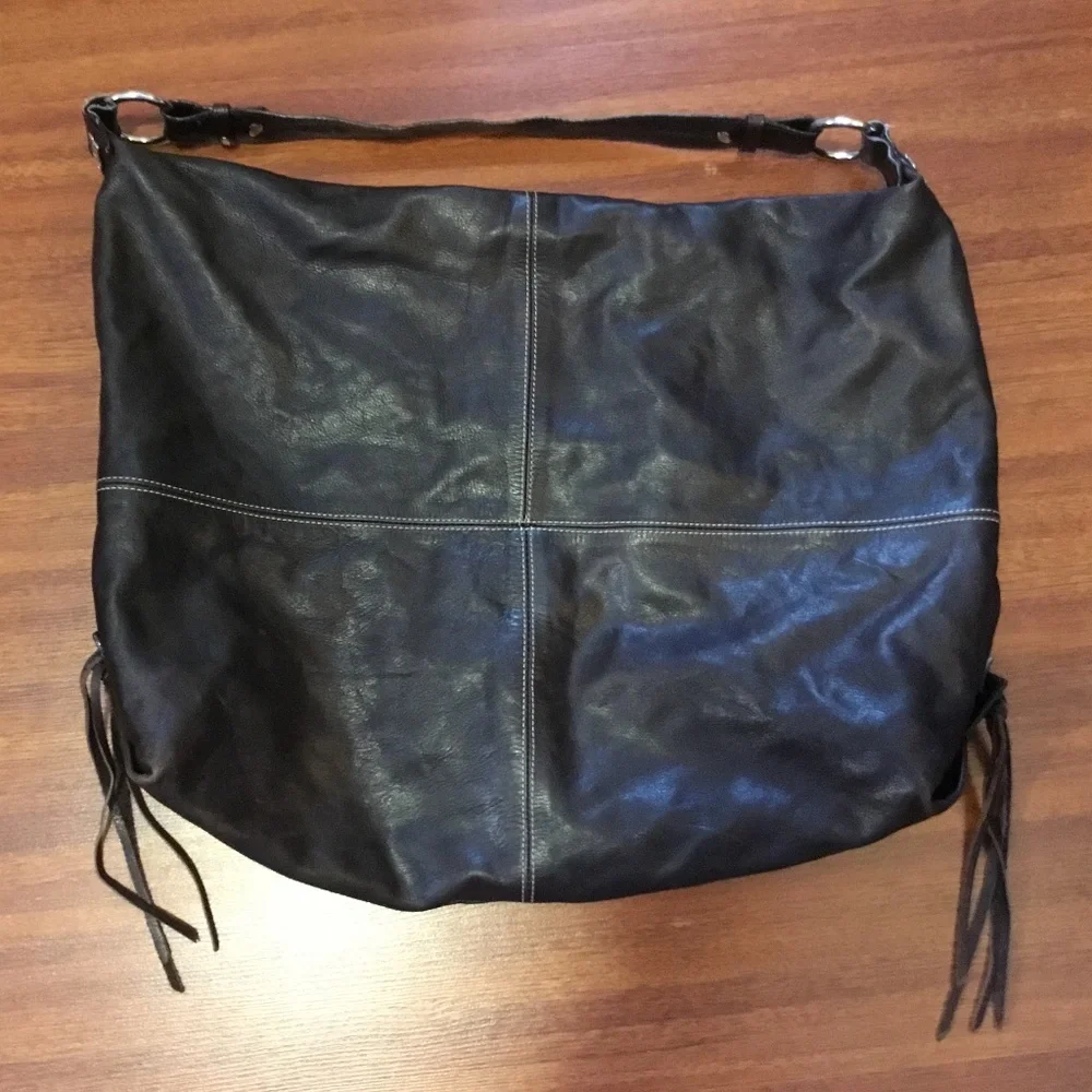 Vintage Brown and Black Leather Laptop Computer Case/Oversized Handbag